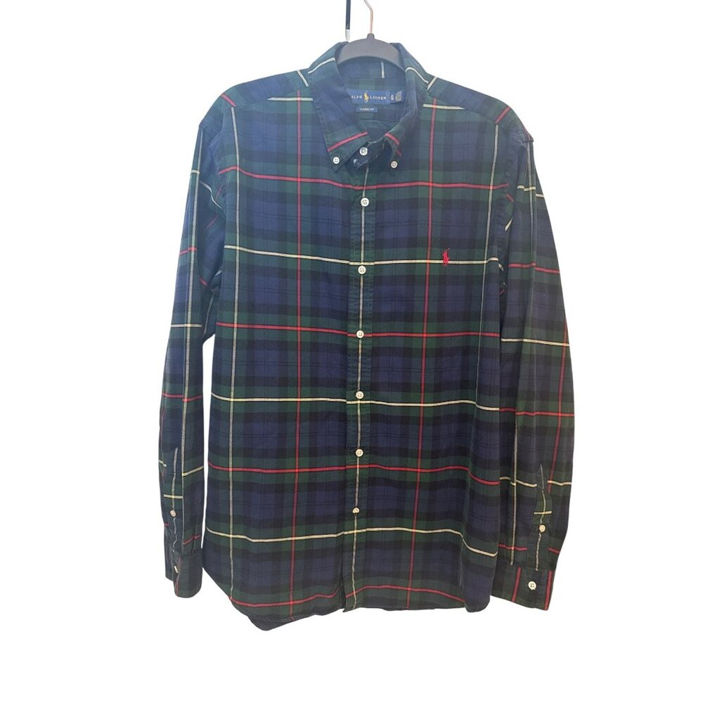 Ralph Lauren Mens Tartan Plaid Shirt XL Long-Sleeve Button-Down Classic Cotton